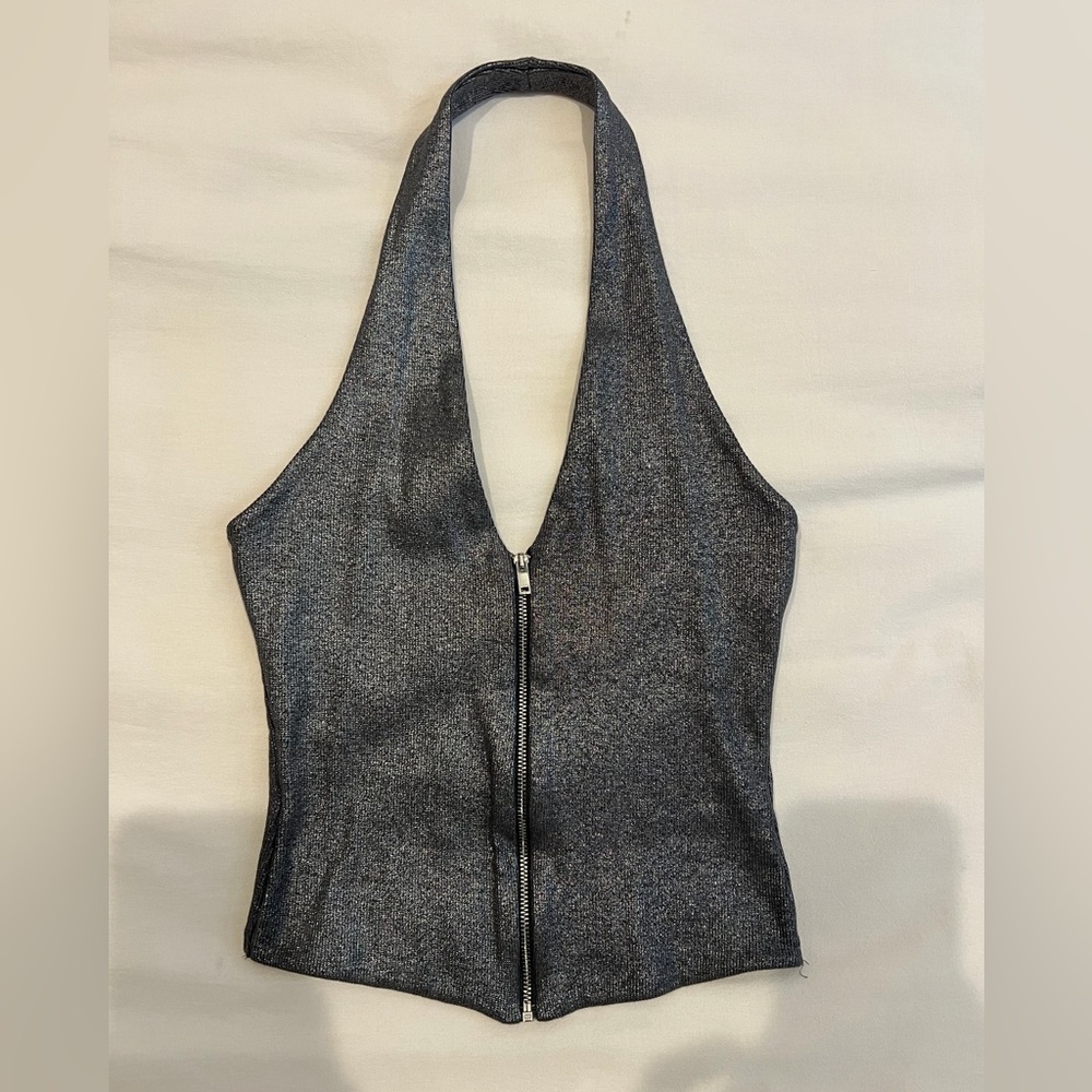 Zara Grey Ribbed Sparkly Top
